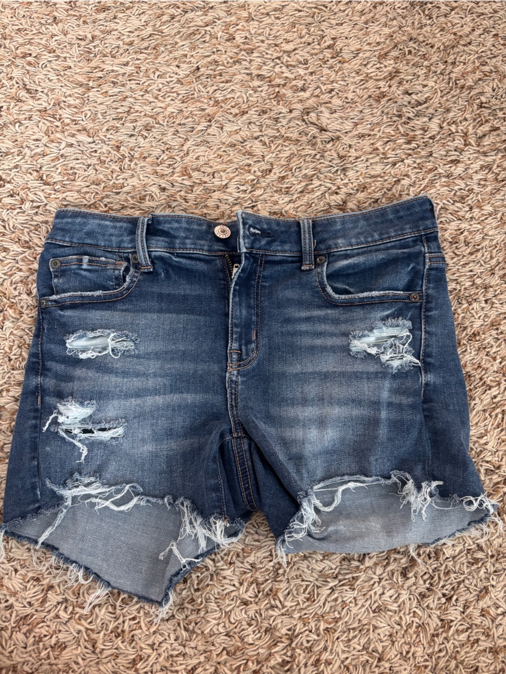 American Eagle Outfitters Distressed Dark Blue Denim Shorts